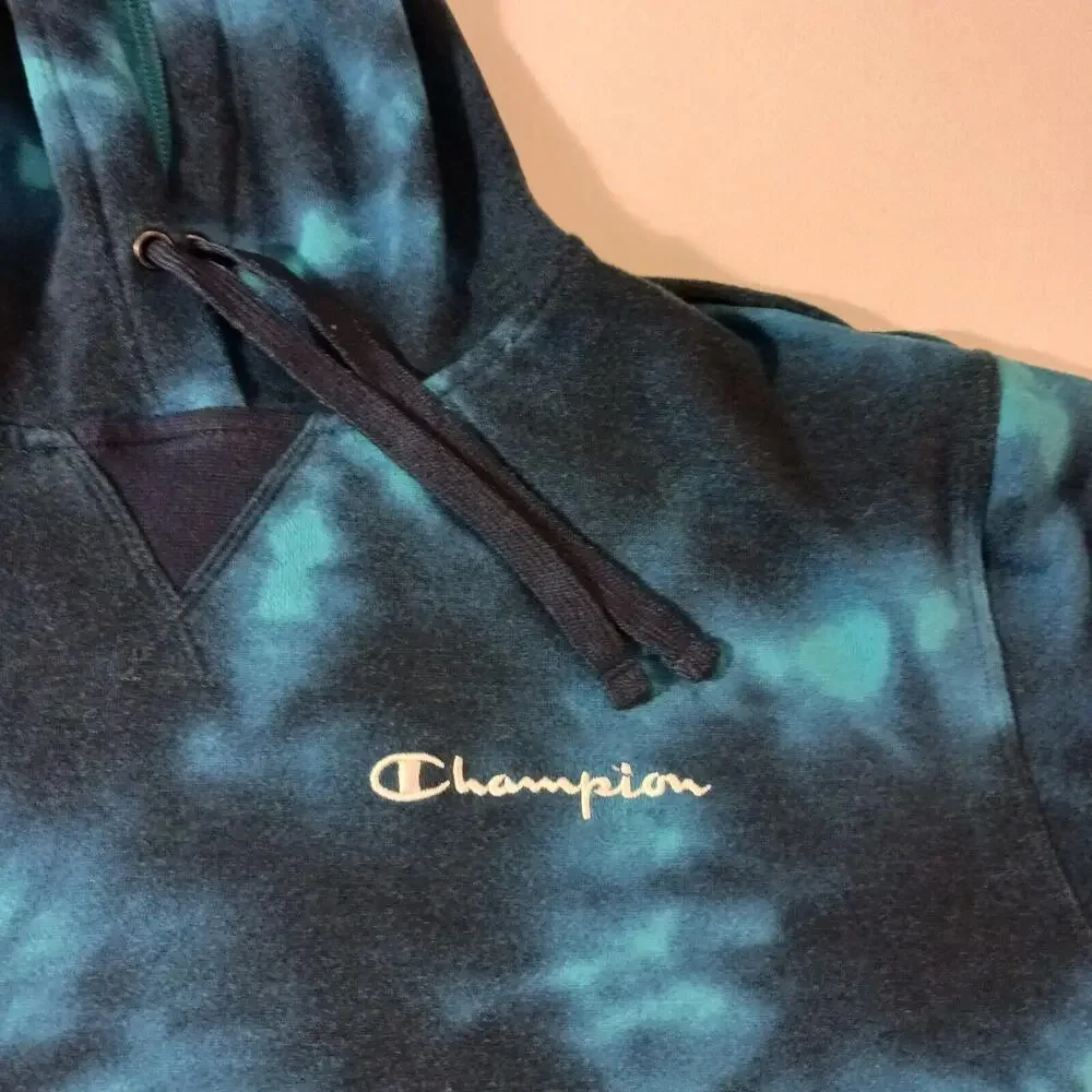 Champion Men's Turquoise & Dyed Blue Drawstring Hoodie Pullover Sweatshirt Sz M - Picture 4 of 16